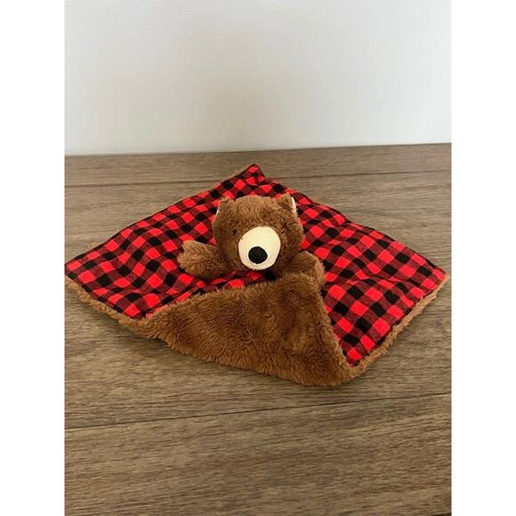 Buffalo Plaid Brown Bear Lovey with Sensory Crinkle - Picture 2 of 4